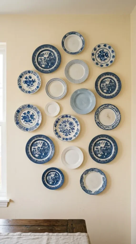 20 Funky Home Decor DIY Easy Ideas For Creative Homes 11 11. Create a Thrifted Plate Wall in Coordinating Colors