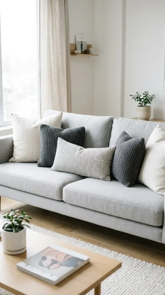 25 Throw Pillow Combinations That Transform Any Sofa 11 11. The Light Grey Sofa Scandi Minimal Combination