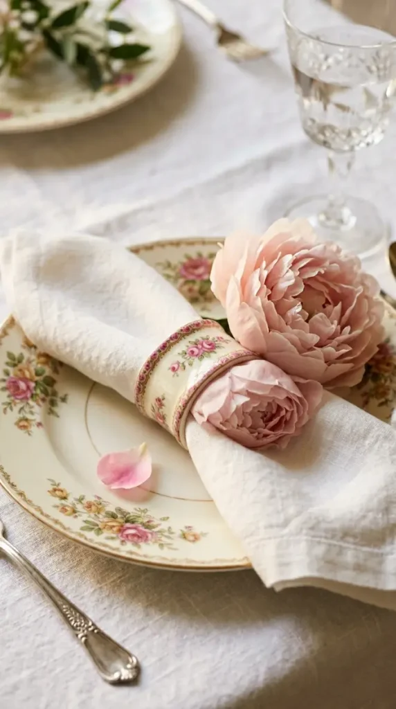 22 Mother's Day Brunch Decorations With Vintage China 11 11. Vintage China Napkin Ring Styling