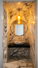 18 Incredible Luxury Bathroom Ideas White Marble Glamour 11 11. White Marble Powder Room With Floor-to-Ceiling Drama