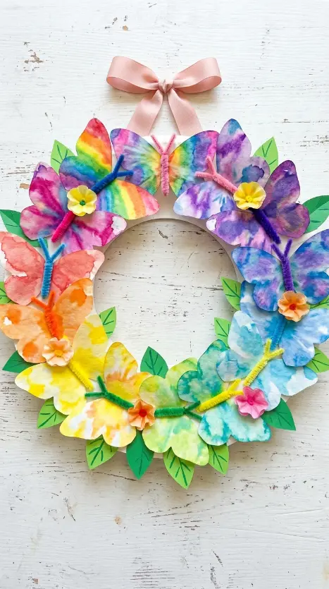 18 Easy Spring Classroom Crafts - Coffee Filter Butterflies 12 12. Coffee Filter Butterfly Wreath