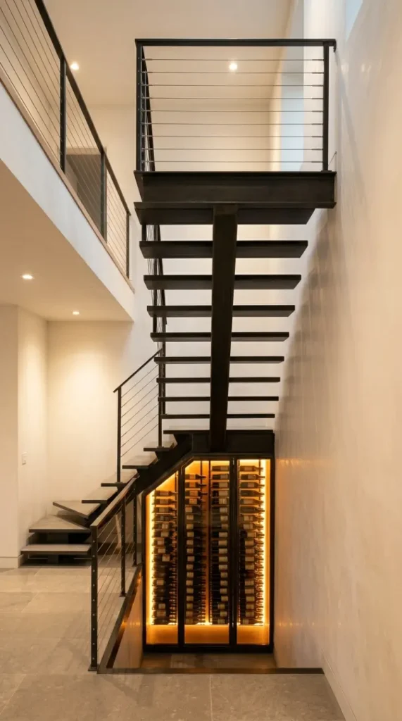 24 Luxury Staircase Storage Ideas Glass Wine Cellar Style 12 12. Floating Staircase With Glass Wine Cellar Below