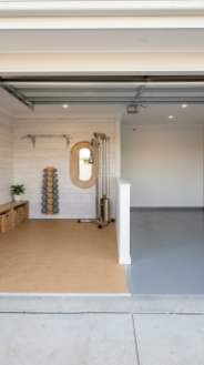 18 Coastal Home Gym Inspiration Garage Conversion Ideas 12 12. Half Garage Coastal Gym With Car Storage Retained