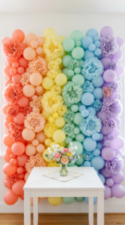 20 DIY Spring Party Decor Ideas Paper Flower Balloon Wall 12 12. Pastel Rainbow Paper Flower Balloon Wall