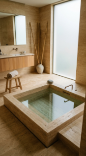 18 Incredible Luxury Bathroom Ideas Travertine Spa Style 12 12. Travertine Spa Bathroom With Japanese Soaking Tub (Ofuro)