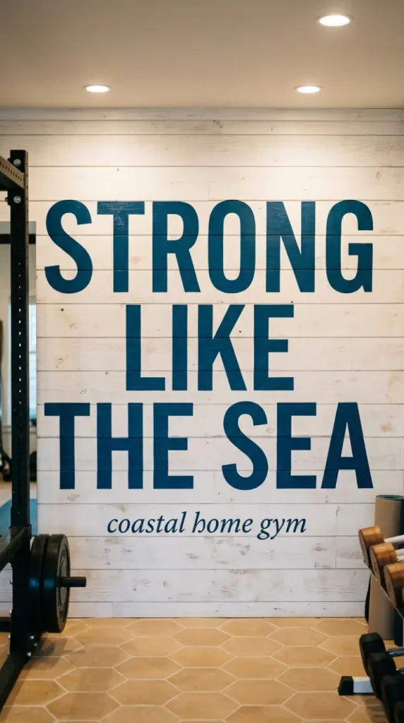 22 Coastal Home Gym Inspiration: Garage Conversion Ideas 13 13. Coastal Motivational Quote Typography Wall