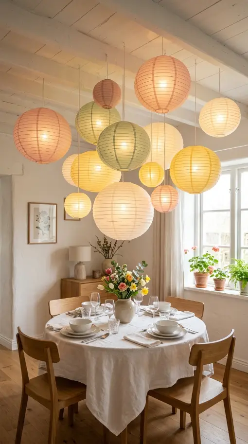 20 Spring Lantern Decor Ideas for Home and Garden 13 13. Paper Lanterns Hung Indoors for a Spring Party Atmosphere