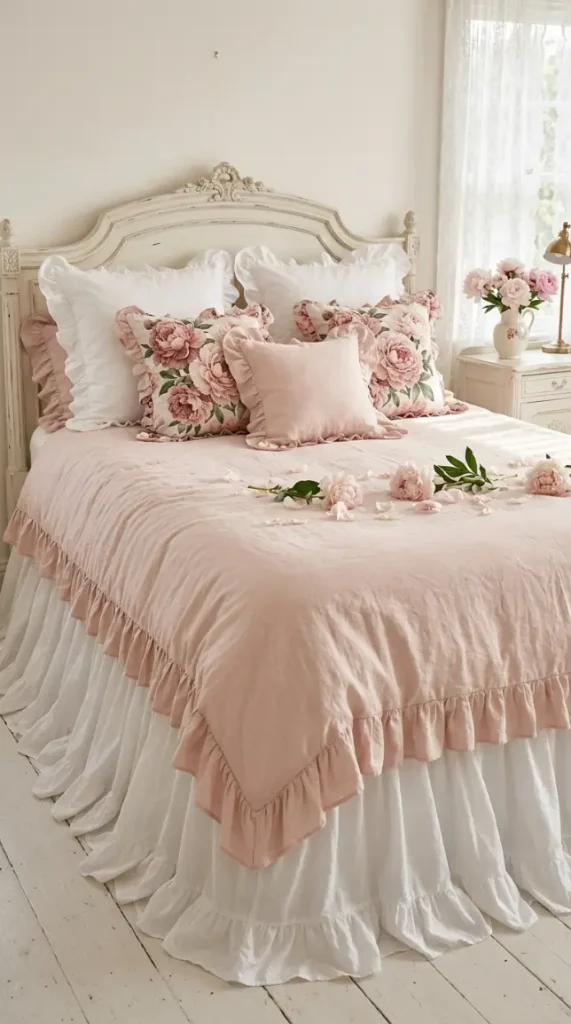 22 Floral Bedding Ideas Blush Peony Romantic Luxury Bed 13 13. Ruffled or Frilled Peony Bedding for Vintage Romance