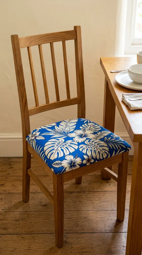 20 Funky Home Decor DIY Easy Ideas For Creative Homes 13 13. Upholster a Plain Chair Seat in Bold Printed Fabric