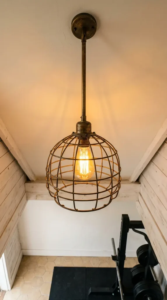 22 Coastal Home Gym Inspiration: Garage Conversion Ideas 14 14. Aged Brass Cage Pendant Lighting