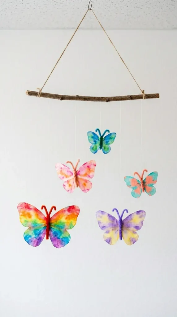 18 Easy Spring Classroom Crafts - Coffee Filter Butterflies 14 14. Coffee Filter Butterfly Mobile