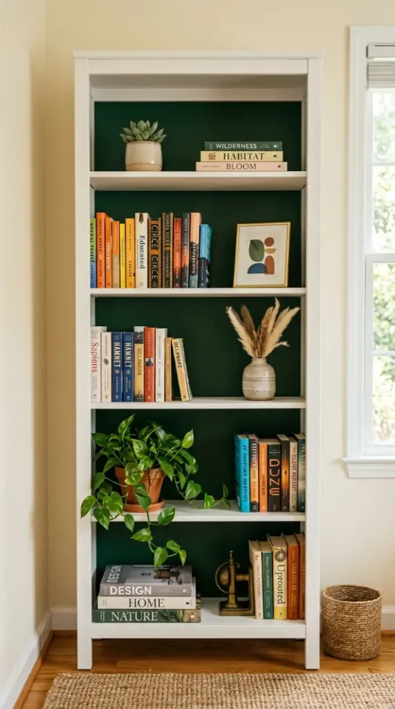 20 Funky Home Decor DIY Easy Ideas For Creative Homes 14 14. Create a Colorful Bookshelf Backdrop by Painting the Interior