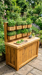18 Easy Outdoor Kitchen DIY Ideas Pallet Wood Bar Grill 14 14. Pallet Wood Bar With Herb Garden Wall