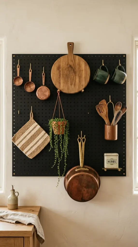 28 Wall Decor Ideas That Transform Every Blank Surface 14 14. Pegboard or Slatwall Functional Wall Display