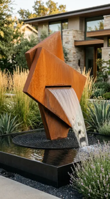 26 Front Yard Landscaping Ideas Luxury Water Feature Style 14 14. Sculptural Abstract Water Feature as Garden Art