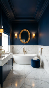 18 Incredible Luxury Bathroom Ideas White Marble Glamour 14 14. White Marble and Velvet Blue Glamour Bathroom