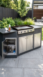 18 Easy Outdoor Kitchen DIY Ideas Blackstone Griddle Station 15 15. Blackstone Station With Weatherproof Stainless Steel Cabinet Storage