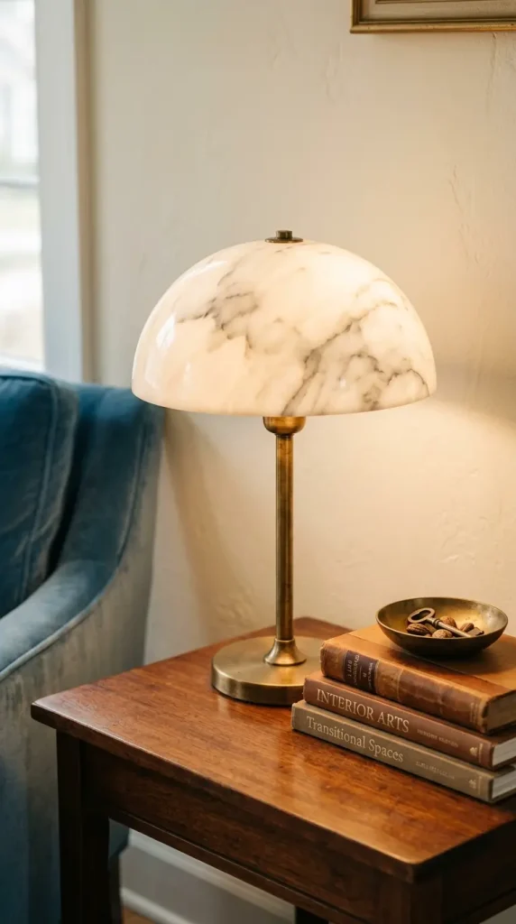 18 Mushroom Lamp Decor Ideas for Every Home Aesthetic 15 15. Brass and Marble Mushroom Lamp for a Transitional Home