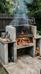 18 Easy Outdoor Kitchen DIY Ideas Cinder Block Grill Station 15 15. Cinder Block Grill Station With Argentine-Style Open Fire Grill