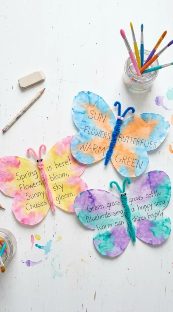 18 Easy Spring Classroom Crafts - Coffee Filter Butterflies 15 15. Coffee Filter Butterfly Poetry Craft