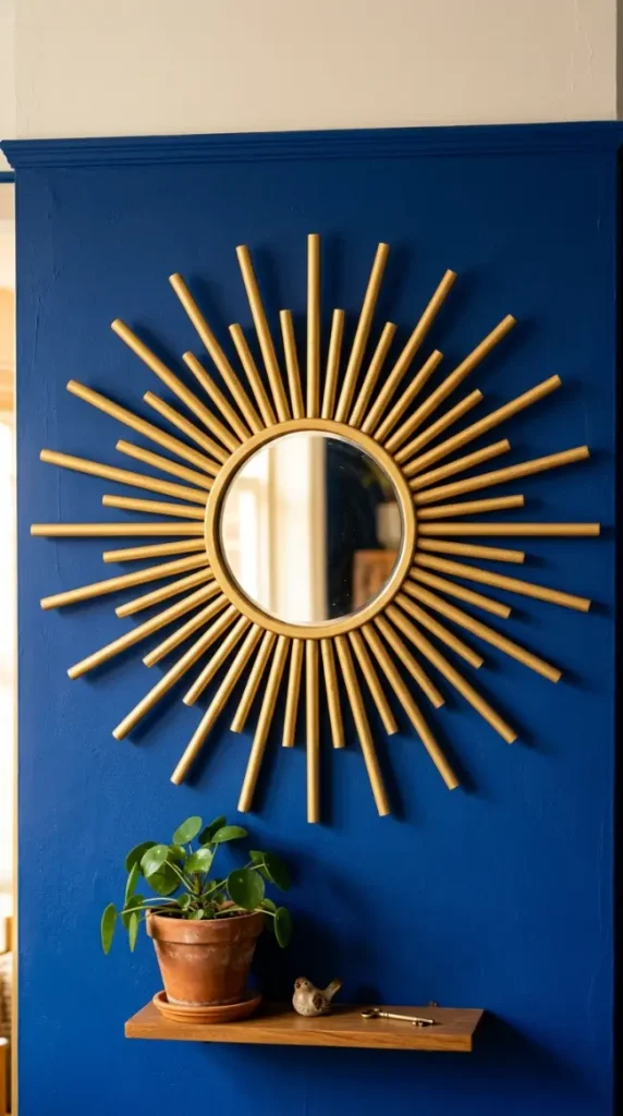 20 Funky Home Decor DIY Easy Ideas For Creative Homes 15 15. DIY a Statement Mirror With a Sunburst Frame From Wooden Dowels