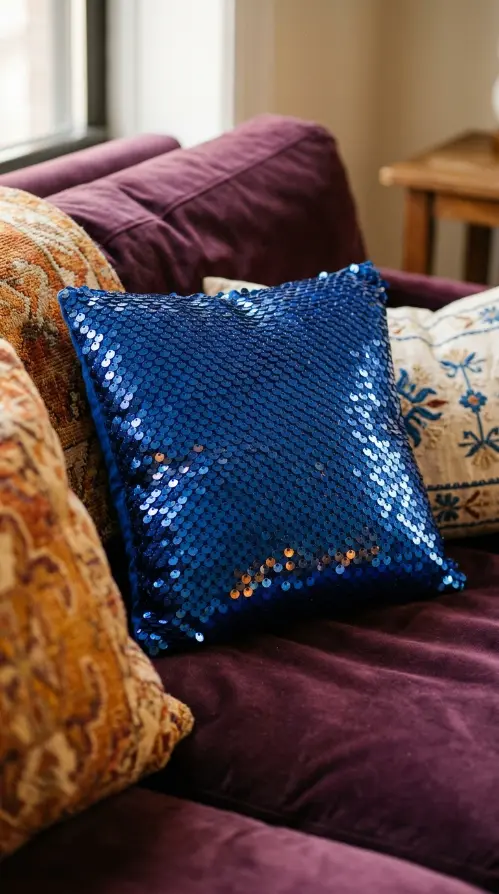 20 Funky Throw Pillows Ideas That Actually Make a Statement 15 15. Sequin or Metallic Accent Pillow
