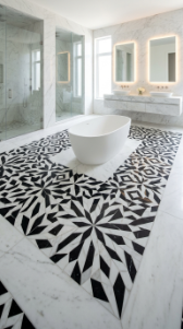 18 Incredible Luxury Bathroom Ideas White Marble Glamour 15 15. White Marble Bathroom With Geometric Mosaic Floor