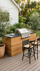 18 Easy Outdoor Kitchen DIY Ideas Cinder Block Grill Station 16 16. Cinder Block Grill Station With Wood-Look Tile Cladding