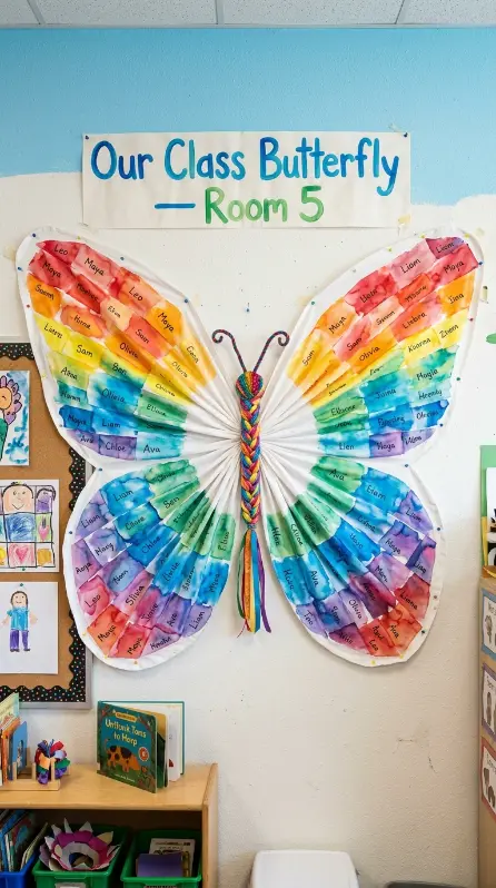 18 Easy Spring Classroom Crafts - Coffee Filter Butterflies 16 16. Giant Class Collaborative Coffee Filter Butterfly