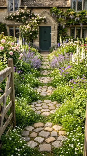 20 Simple Front Yard Landscaping Stepping Stone Path 17 17. Cobblestone Cluster Stepping Path