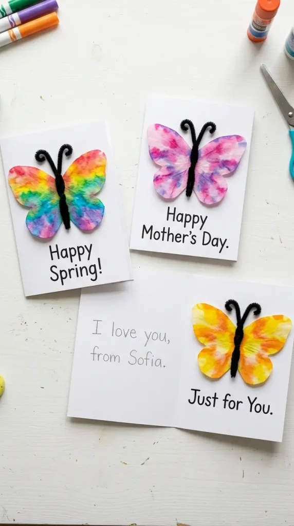 18 Easy Spring Classroom Crafts - Coffee Filter Butterflies 17 17. Coffee Filter Butterfly Greeting Card