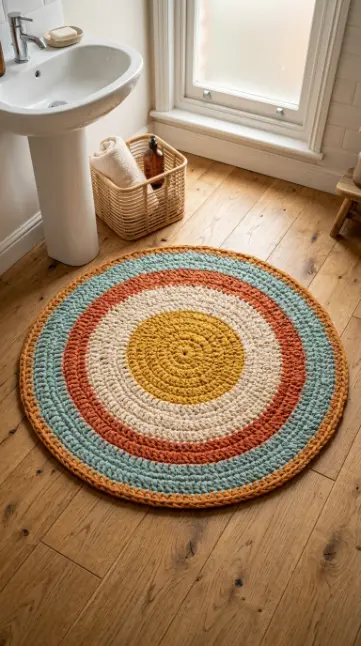 20 Funky Home Decor DIY Easy Ideas For Creative Homes 17 17. Crochet a Colorful Rug From Upcycled Fabric Strips