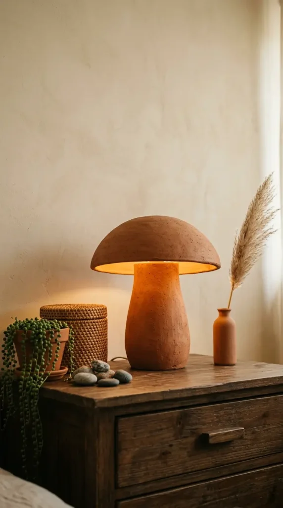 18 Mushroom Lamp Decor Ideas for Every Home Aesthetic 17 17. Earthy Terracotta Mushroom Lamp for a Bohemian Interior