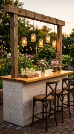 18 Easy Outdoor Kitchen DIY Ideas Pallet Wood Bar Grill 17 17. Farmhouse Pallet Wood Bar With Mason Jar Pendant Lights