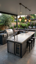 18 Easy Outdoor Kitchen DIY Ideas Modern L-Shape Build 17 17. L-Shape With Integrated Outdoor Bar and Kegerator