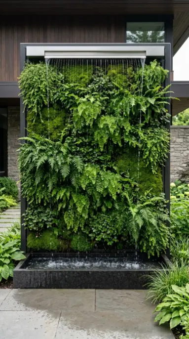 26 Front Yard Landscaping Ideas Luxury Water Feature Style 17 17. Vertical Green Wall With Integrated Water Feature