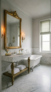 18 Incredible Luxury Bathroom Ideas White Marble Glamour 17 17. White Marble Bathroom With Vintage French Inspired Fixtures