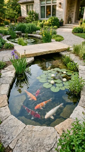 26 Front Yard Landscaping Ideas Luxury Water Feature Style 18 18. Front Yard Koi Pond With Stone Bridge