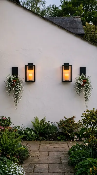 20 Spring Lantern Decor Ideas for Home and Garden 18 18. Lantern Wall Sconces With Spring Greenery for Outdoor Entertaining
