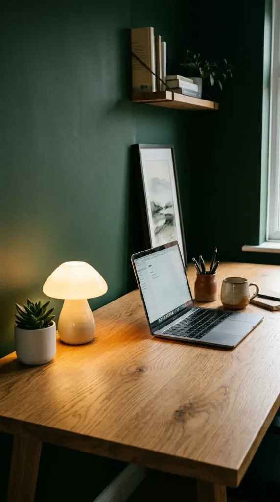 18 Mushroom Lamp Decor Ideas for Every Home Aesthetic 18 18. Mushroom Lamp as a Home Office Desk Accent