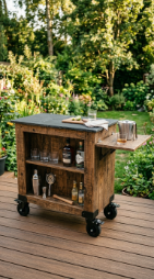 18 Easy Outdoor Kitchen DIY Ideas Pallet Wood Bar Grill 18 18. Portable Pallet Wood Bar on Wheels for Small Spaces