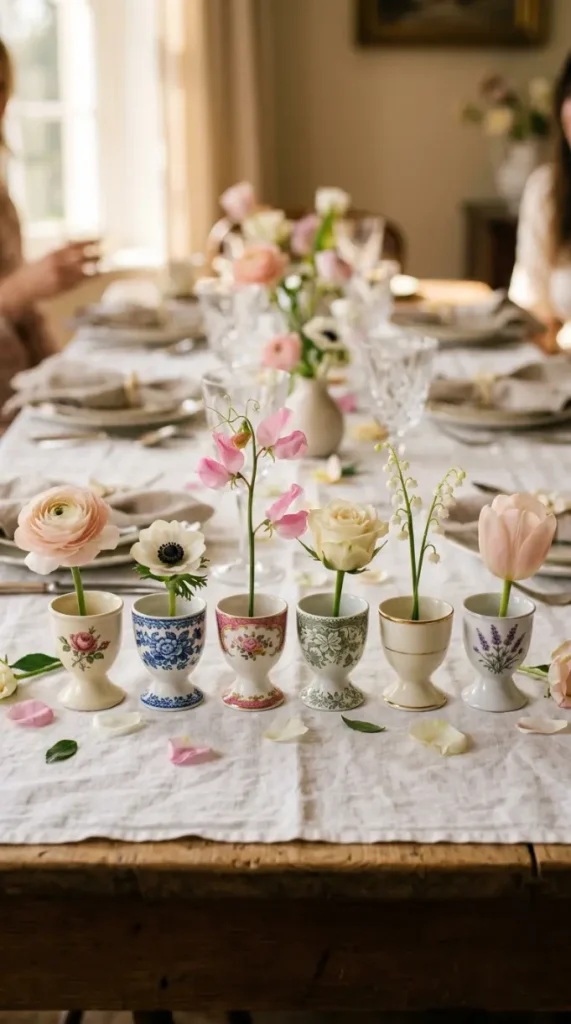 22 Mother's Day Brunch Decorations With Vintage China 18 18. Vintage China Egg Cup Spring Display