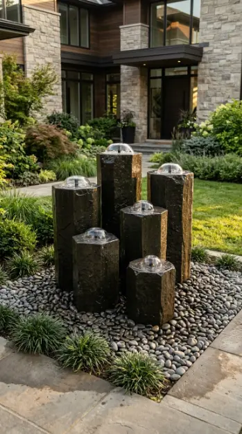 26 Front Yard Landscaping Ideas Luxury Water Feature Style 19 19. Basalt Column Bubble Fountain