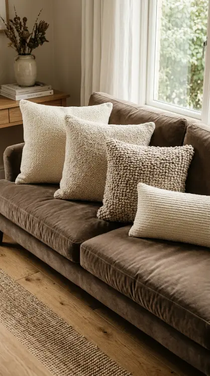 20 Decorative Pillow Ideas That Instantly Elevate Any Room 19 19. Boucle Decorative Pillows for the Quiet Luxury Aesthetic