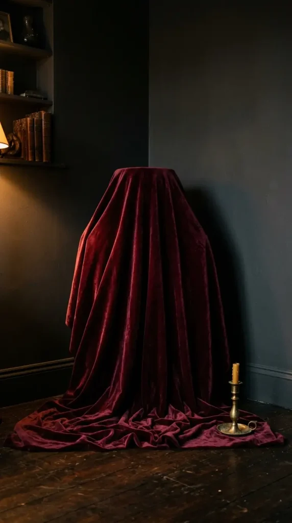 20 Quirky Home Decor Curiosity Cabinet Dark Office 19 19. Drape Dark Fabric Over Objects to Create Mystery and Atmosphere