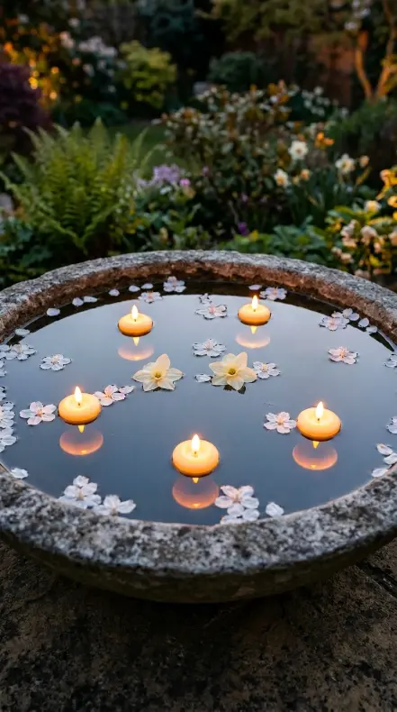 20 Spring Lantern Decor Ideas for Home and Garden 19 19. Floating Water Lanterns in a Garden Bowl or Pond