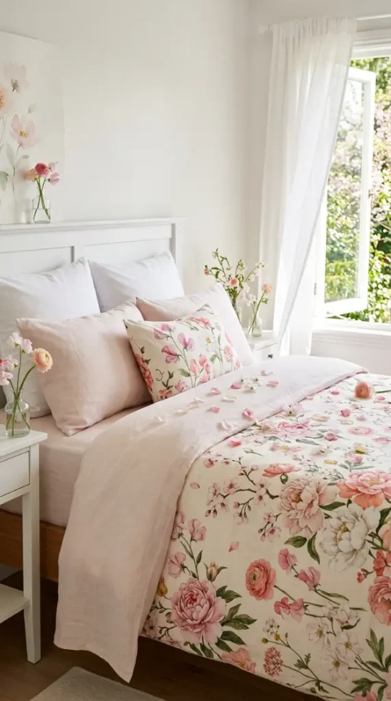 22 Floral Bedding Ideas Blush Peony Romantic Luxury Bed 19 19. Seasonal Blush Peony Bed — Spring Edition