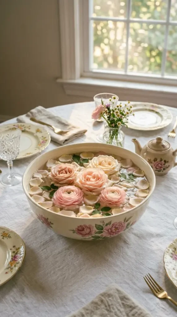 22 Mother's Day Brunch Decorations With Vintage China 19 19. Vintage China Floating Flower Bowl