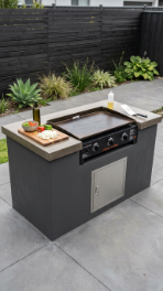 18 Easy Outdoor Kitchen DIY Ideas Blackstone Griddle Station 2 2. Cinder Block Blackstone Station With Concrete Countertop