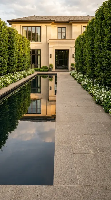26 Front Yard Landscaping Ideas Luxury Water Feature Style 2 2. Formal Reflecting Pool Along Entry Path